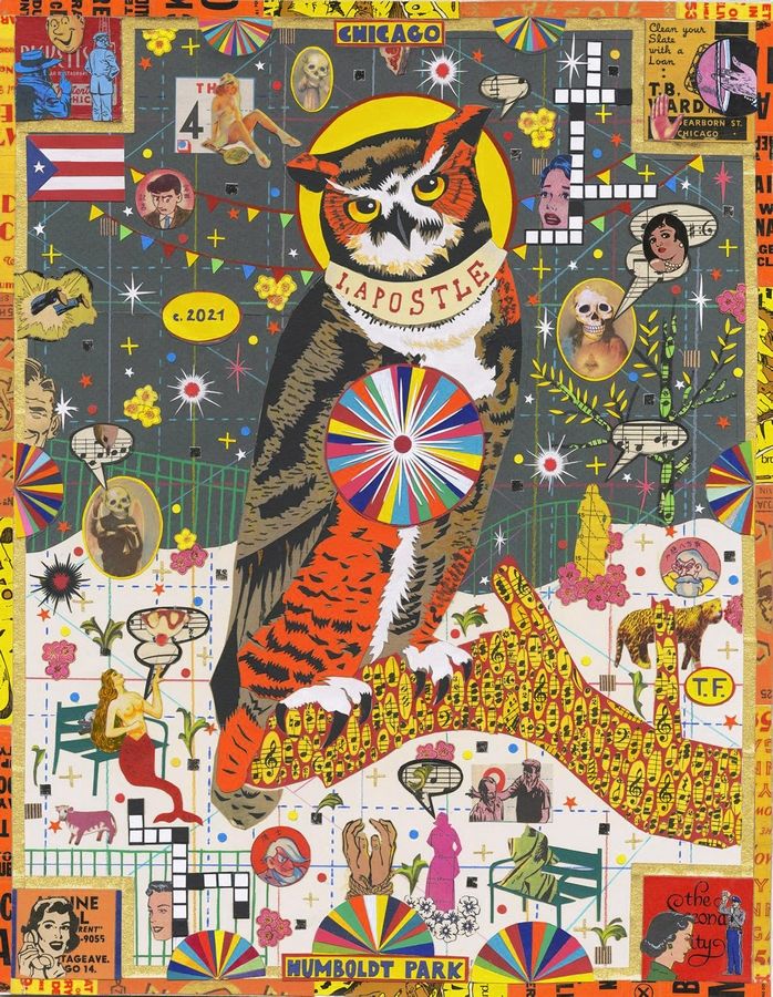 "The Watchman of Humboldt Park (I, Apostle)" is part of the Tony Fitzpatrick exhibit "Jesus of Western Avenue" at College of DuPage's Cleve Carney Gallery in Glen Ellyn.