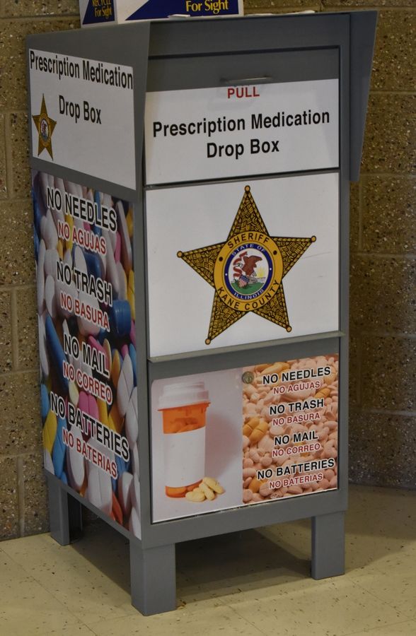 Many law enforcement agencies throughout the region have drop boxes for prescription drugs available year round. This is at the Kane County Sheriff's Office in Geneva.