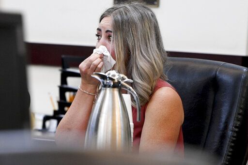 RaDonda Vaught reacts to victim impact statements during her sentencing in Nashville, Tenn., on Friday, May 13, 2022. Vaught was found guilty in March of criminally negligent homicide and gross neglect of an impaired adult after she accidentally administered the wrong medication. (Nicole Hester/The Tennessean via AP, Pool)