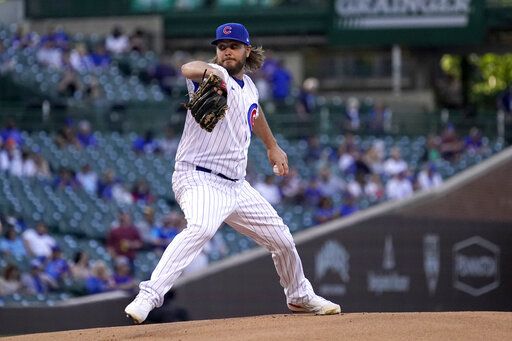 Chicago Cubs starting pitcher Wade Miley delivers during the first inning of a baseball game against the Pittsburgh Pirates Monday, May 16, 2022, in Chicago.