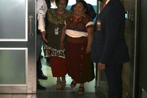 Guatemalan migrant Juana Alonso Santizo arrives at La Aurora international airport in Guatemala City, Sunday, May 22, 2022. Alonso Santizo who was imprisoned in northeastern Mexico for seven years while trying to migrate to the United States and who was arrested on kidnapping charges was released on Saturday, May 21, after numerous organizations and even Mexican President Andres Manuel Lopez Obrador interceded on her behalf.
