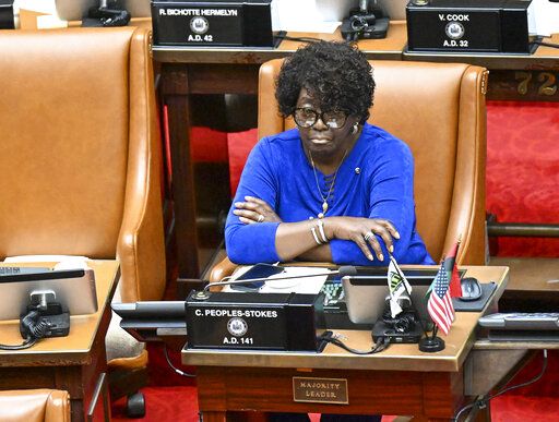 Assembly Majority Leader Crystal D. Peoples-Stokes, D- Buffalo, debates legislation to consider new firearms regulations for concealed-carry permits during a special legislative session in the Assembly Chamber at the state Capitol Friday, July 1, 2022, in Albany, N.Y.